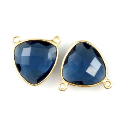 Wholesale Gold plated Sterling Silver Iolite Quartz Small Trillion Shaped Bezel Gemstone Connector Links, Wholesale Gemstone Charms and Pendants for Jewelry Making