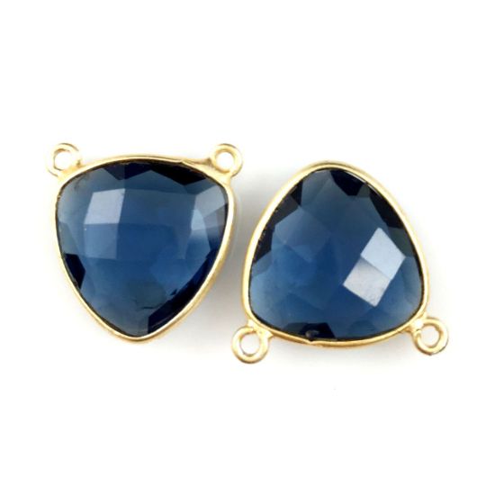 Wholesale Gold plated Sterling Silver Iolite Quartz Small Trillion Shaped Bezel Gemstone Connector Links, Wholesale Gemstone Charms and Pendants for Jewelry Making