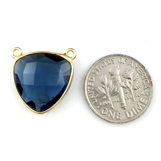 Wholesale Gold plated Sterling Silver Iolite Quartz Small Trillion Shaped Bezel Gemstone Connector Links, Wholesale Gemstone Charms and Pendants for Jewelry Making