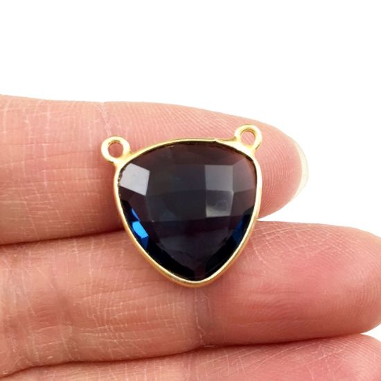 Wholesale Gold plated Sterling Silver Iolite Quartz Small Trillion Shaped Bezel Gemstone Connector Links, Wholesale Gemstone Charms and Pendants for Jewelry Making