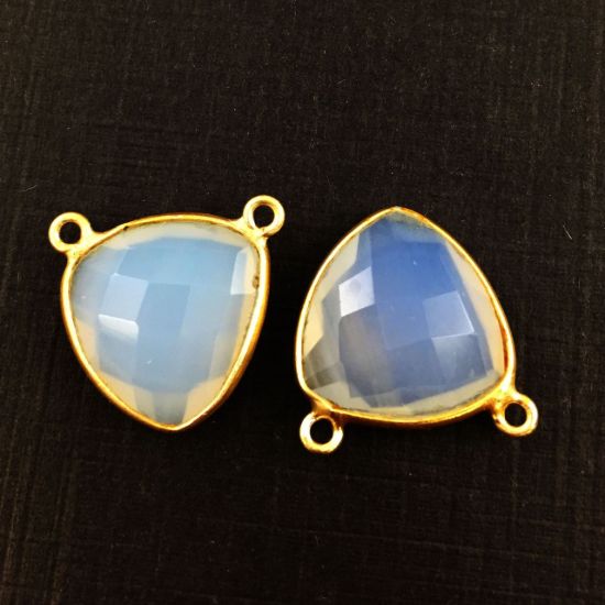 Wholesale Gold plated Sterling Silver Opalite Quartz Small Trillion Shaped Bezel Gemstone Connector Links, Wholesale Gemstone Charms and Pendants for Jewelry Making