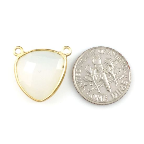 Wholesale Gold plated Sterling Silver Opalite Quartz Small Trillion Shaped Bezel Gemstone Connector Links, Wholesale Gemstone Charms and Pendants for Jewelry Making