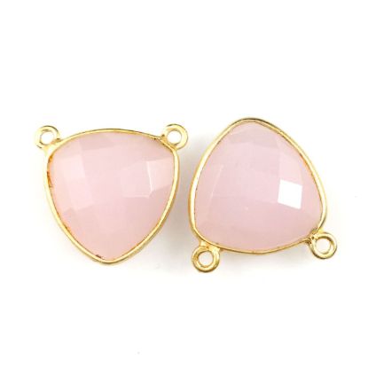 Wholesale Gold plated Sterling Silver Pink Chalcedony Small Trillion Shaped Bezel Gemstone Connector Links, Wholesale Gemstone Charms and Pendants for Jewelry Making