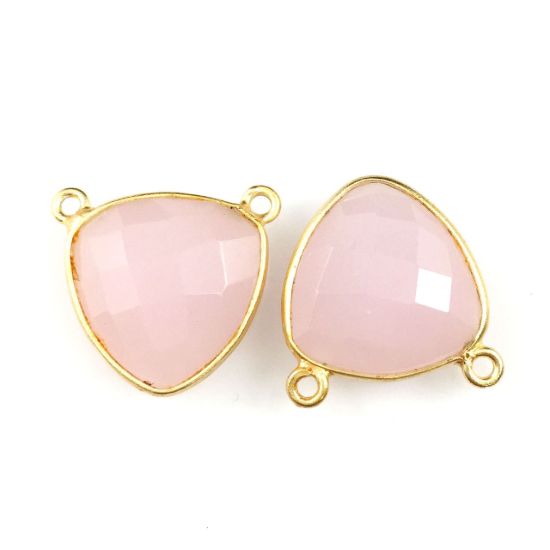 Wholesale Gold plated Sterling Silver Pink Chalcedony Small Trillion Shaped Bezel Gemstone Connector Links, Wholesale Gemstone Charms and Pendants for Jewelry Making