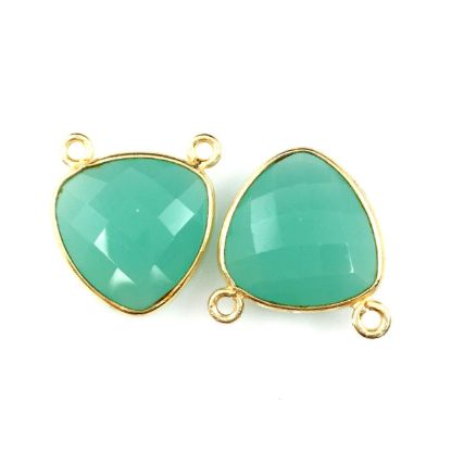 Wholesale Gold plated Sterling Silver Pink Chalcedony Small Trillion Shaped Bezel Gemstone Connector Links, Wholesale Gemstone Charms and Pendants for Jewelry Making