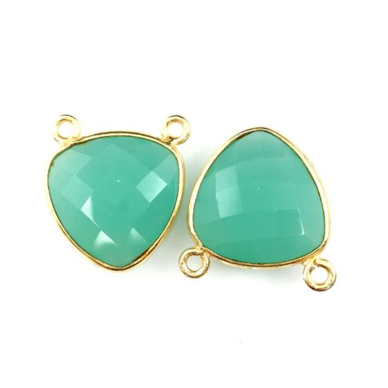 Wholesale Gold plated Sterling Silver Pink Chalcedony Small Trillion Shaped Bezel Gemstone Connector Links, Wholesale Gemstone Charms and Pendants for Jewelry Making