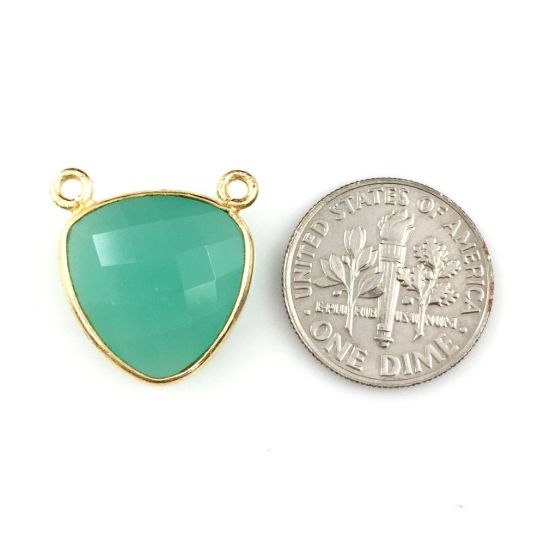 Wholesale Gold plated Sterling Silver Pink Chalcedony Small Trillion Shaped Bezel Gemstone Connector Links, Wholesale Gemstone Charms and Pendants for Jewelry Making