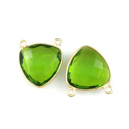 Wholesale Gold plated Sterling Silver Peridot Quartz Small Trillion Shaped Bezel Gemstone Connector Links, Wholesale Gemstone Charms and Pendants for Jewelry Making