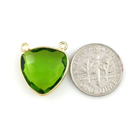 Wholesale Gold plated Sterling Silver Peridot Quartz Small Trillion Shaped Bezel Gemstone Connector Links, Wholesale Gemstone Charms and Pendants for Jewelry Making