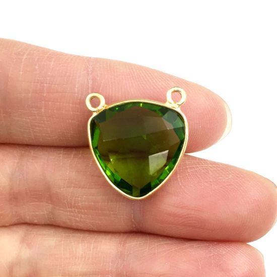 Wholesale Gold plated Sterling Silver Peridot Quartz Small Trillion Shaped Bezel Gemstone Connector Links, Wholesale Gemstone Charms and Pendants for Jewelry Making