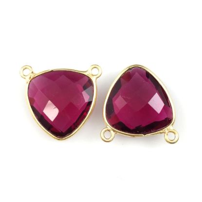 Wholesale Gold plated Sterling Silver Rubylite Quartz Small Trillion Shaped Bezel Gemstone Connector Links, Wholesale Gemstone Charms and Pendants for Jewelry Making