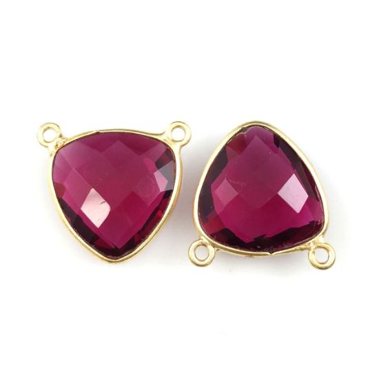 Wholesale Gold plated Sterling Silver Rubylite Quartz Small Trillion Shaped Bezel Gemstone Connector Links, Wholesale Gemstone Charms and Pendants for Jewelry Making