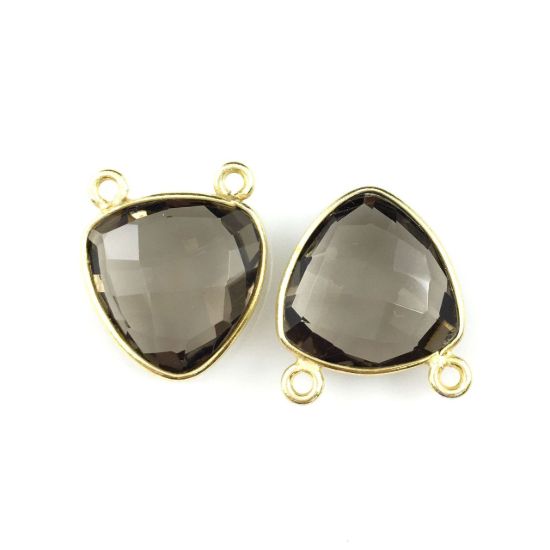 Wholesale Gold plated Sterling Silver Smokey Quartz Small Trillion Shaped Bezel Gemstone Connector Links, Wholesale Gemstone Charms and Pendants for Jewelry Making