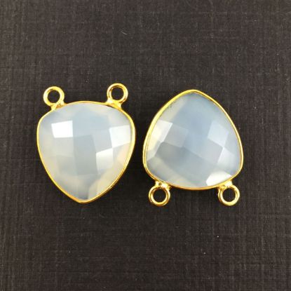 Wholesale Gold plated Sterling Silver White Chalcedony Small Trillion Shaped Bezel Gemstone Connector Links, Wholesale Gemstone Charms and Pendants for Jewelry Making