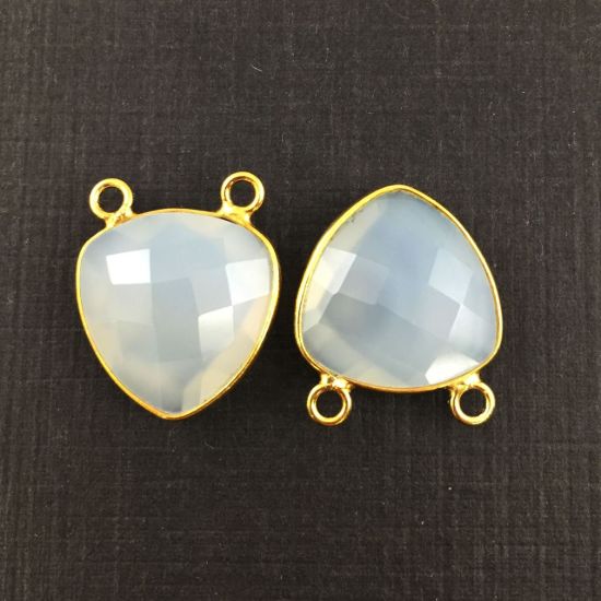 Wholesale Gold plated Sterling Silver White Chalcedony Small Trillion Shaped Bezel Gemstone Connector Links, Wholesale Gemstone Charms and Pendants for Jewelry Making