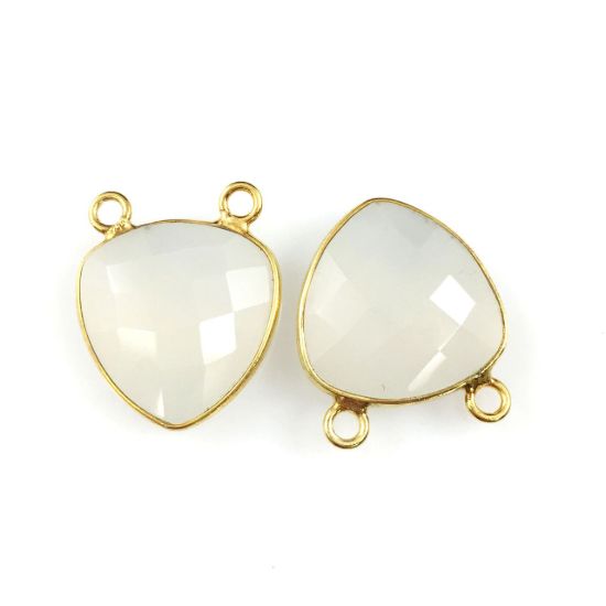 Wholesale Gold plated Sterling Silver White Chalcedony Small Trillion Shaped Bezel Gemstone Connector Links, Wholesale Gemstone Charms and Pendants for Jewelry Making