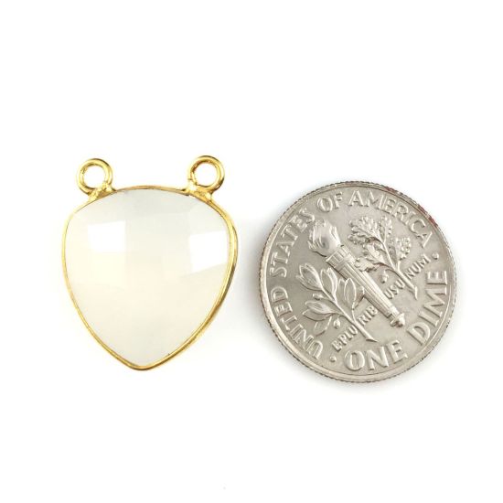 Wholesale Gold plated Sterling Silver White Chalcedony Small Trillion Shaped Bezel Gemstone Connector Links, Wholesale Gemstone Charms and Pendants for Jewelry Making