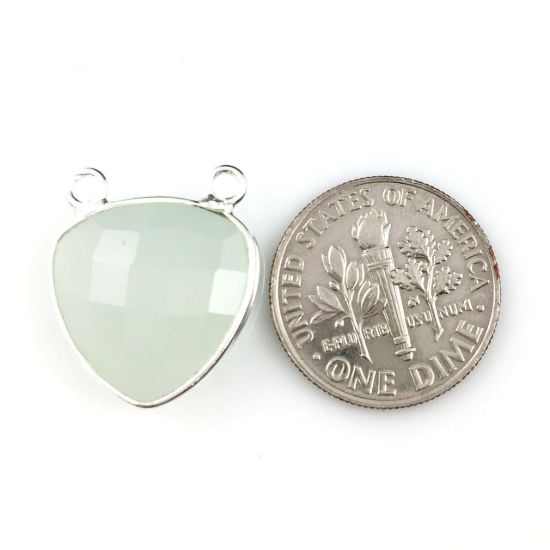 Wholesale Sterling Silver Aqua Chalcedony Small Trillion Shaped Bezel Gemstone Connector Links, Wholesale Gemstone Charms and Pendants for Jewelry Making