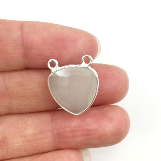 Wholesale Sterling Silver Aqua Chalcedony Small Trillion Shaped Bezel Gemstone Connector Links, Wholesale Gemstone Charms and Pendants for Jewelry Making
