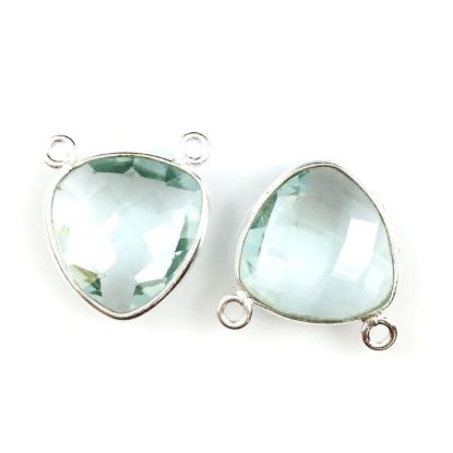 Wholesale Sterling Silver Aqua Quartz Small Trillion Shaped Bezel Gemstone Connector Links, Wholesale Gemstone Charms and Pendants for Jewelry Making