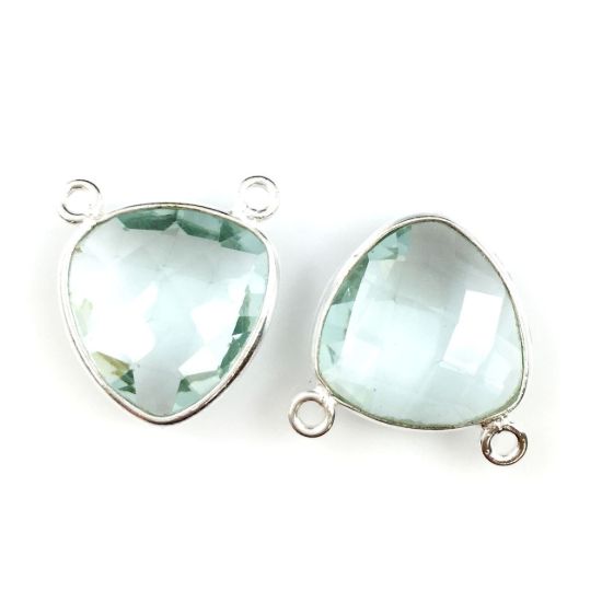 Wholesale Sterling Silver Aqua Quartz Small Trillion Shaped Bezel Gemstone Connector Links, Wholesale Gemstone Charms and Pendants for Jewelry Making