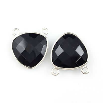 Wholesale Sterling Silver Black Onyx Small Trillion Shaped Bezel Gemstone Connector Links, Wholesale Gemstone Charms and Pendants for Jewelry Making