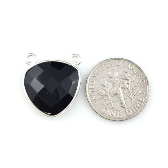 Wholesale Sterling Silver Black Onyx Small Trillion Shaped Bezel Gemstone Connector Links, Wholesale Gemstone Charms and Pendants for Jewelry Making
