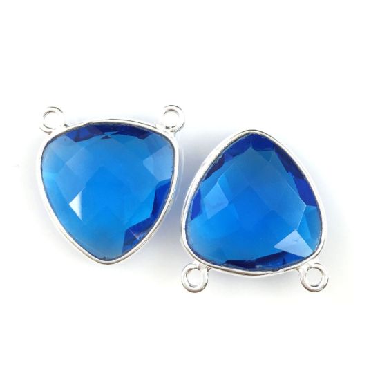 Wholesale Sterling Silver Blue Quartz Small Trillion Shaped Bezel Gemstone Connector Links, Wholesale Gemstone Charms and Pendants for Jewelry Making