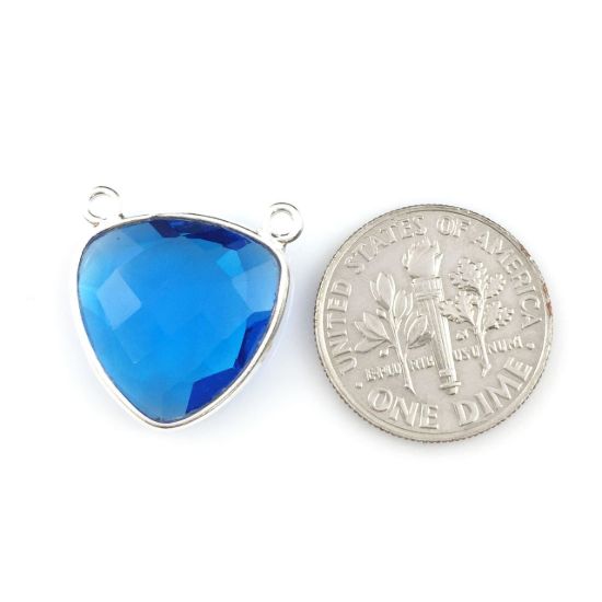 Wholesale Sterling Silver Blue Quartz Small Trillion Shaped Bezel Gemstone Connector Links, Wholesale Gemstone Charms and Pendants for Jewelry Making