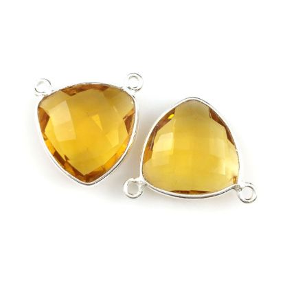 Wholesale Sterling Silver Citrine Quartz Small Trillion Shaped Bezel Gemstone Connector Links, Wholesale Gemstone Charms and Pendants for Jewelry Making