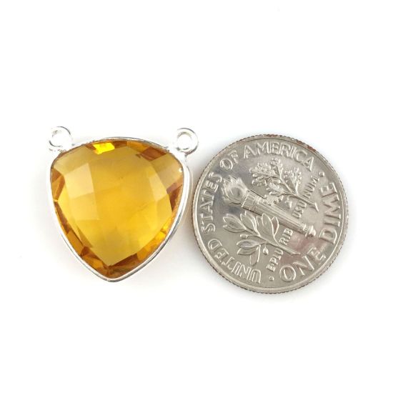 Wholesale Sterling Silver Citrine Quartz Small Trillion Shaped Bezel Gemstone Connector Links, Wholesale Gemstone Charms and Pendants for Jewelry Making