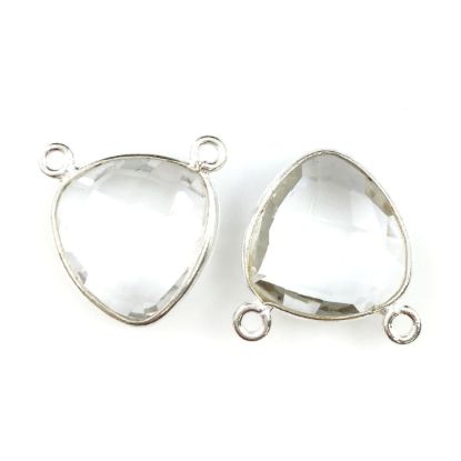 Wholesale Sterling Silver Crystal Quartz Small Trillion Shaped Bezel Gemstone Connector Links, Wholesale Gemstone Charms and Pendants for Jewelry Making