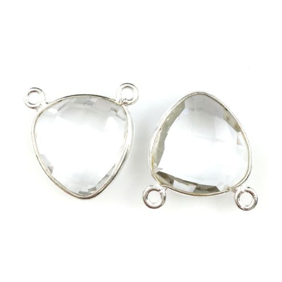 Wholesale Sterling Silver Crystal Quartz Small Trillion Shaped Bezel Gemstone Connector Links, Wholesale Gemstone Charms and Pendants for Jewelry Making