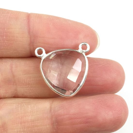 Wholesale Sterling Silver Crystal Quartz Small Trillion Shaped Bezel Gemstone Connector Links, Wholesale Gemstone Charms and Pendants for Jewelry Making