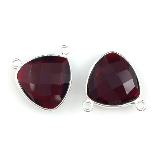 Wholesale Sterling Silver Garnet Quartz Small Trillion Shaped Bezel Gemstone Connector Links, Wholesale Gemstone Charms and Pendants for Jewelry Making