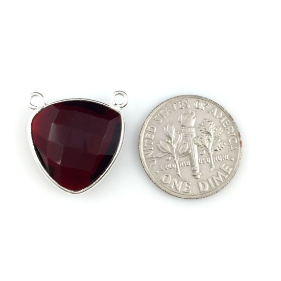 Wholesale Sterling Silver Garnet Quartz Small Trillion Shaped Bezel Gemstone Connector Links, Wholesale Gemstone Charms and Pendants for Jewelry Making
