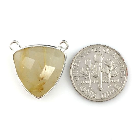 Wholesale Sterling Silver Gold Rutilated Quartz Small Trillion Shaped Bezel Gemstone Connector Links, Wholesale Gemstone Charms and Pendants for Jewelry Making
