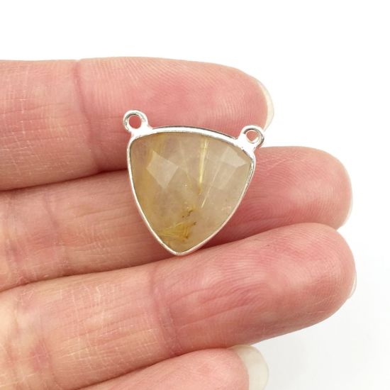 Wholesale Sterling Silver Gold Rutilated Quartz Small Trillion Shaped Bezel Gemstone Connector Links, Wholesale Gemstone Charms and Pendants for Jewelry Making