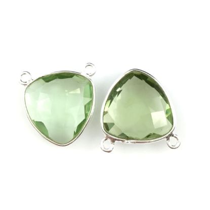 Wholesale Sterling Silver Green Amethyst Quartz Small Trillion Shaped Bezel Gemstone Connector Links, Wholesale Gemstone Charms and Pendants for Jewelry Making
