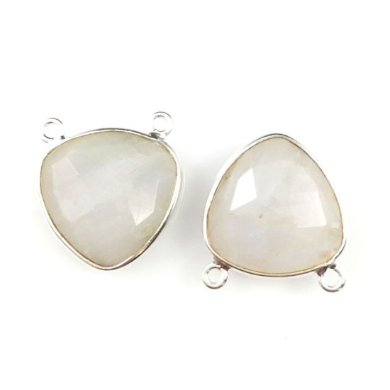 Wholesale Sterling Silver Moonstone Small Trillion Shaped Bezel Gemstone Connector Links, Wholesale Gemstone Charms and Pendants for Jewelry Making