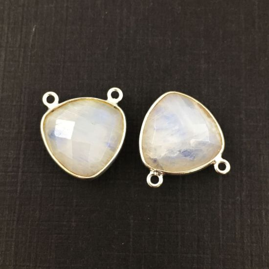 Wholesale Sterling Silver Moonstone Small Trillion Shaped Bezel Gemstone Connector Links, Wholesale Gemstone Charms and Pendants for Jewelry Making