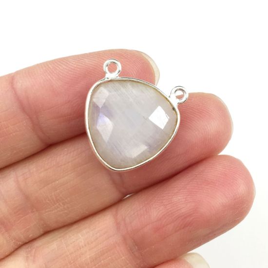Wholesale Sterling Silver Moonstone Small Trillion Shaped Bezel Gemstone Connector Links, Wholesale Gemstone Charms and Pendants for Jewelry Making