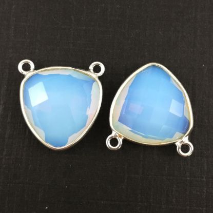 Wholesale Sterling Silver Opalite Quartz Small Trillion Shaped Bezel Gemstone Connector Links, Wholesale Gemstone Charms and Pendants for Jewelry Making