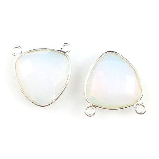Wholesale Sterling Silver Opalite Quartz Small Trillion Shaped Bezel Gemstone Connector Links, Wholesale Gemstone Charms and Pendants for Jewelry Making