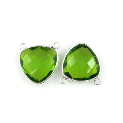 Wholesale Sterling Silver Peridot Quartz Small Trillion Shaped Bezel Gemstone Connector Links, Wholesale Gemstone Charms and Pendants for Jewelry Making
