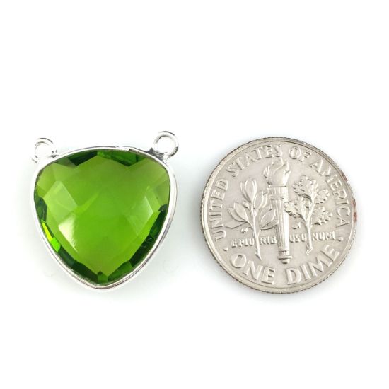 Wholesale Sterling Silver Peridot Quartz Small Trillion Shaped Bezel Gemstone Connector Links, Wholesale Gemstone Charms and Pendants for Jewelry Making