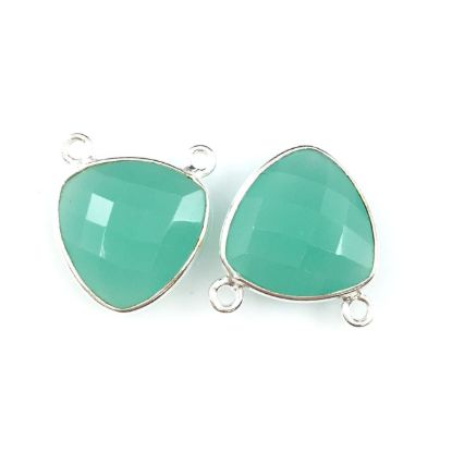 Wholesale Sterling Silver Peru Chalcedony Small Trillion Shaped Bezel Gemstone Connector Links, Wholesale Gemstone Charms and Pendants for Jewelry Making