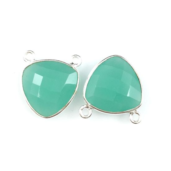 Wholesale Sterling Silver Peru Chalcedony Small Trillion Shaped Bezel Gemstone Connector Links, Wholesale Gemstone Charms and Pendants for Jewelry Making