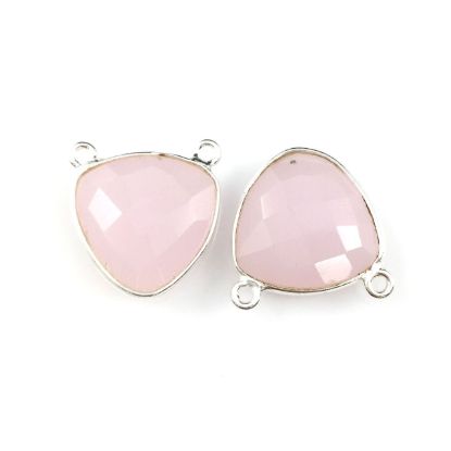 Wholesale Sterling Silver Pink Chalcedony Small Trillion Shaped Bezel Gemstone Connector Links, Wholesale Gemstone Charms and Pendants for Jewelry Making