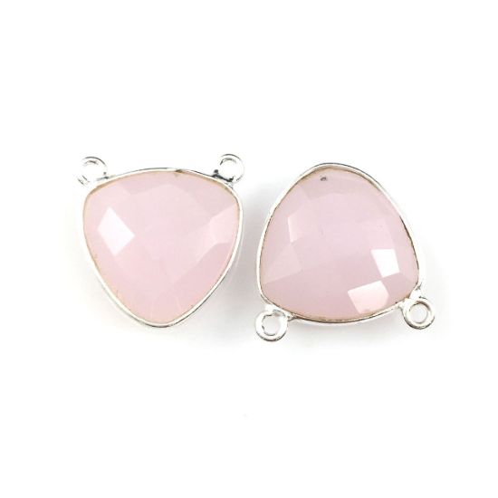 Wholesale Sterling Silver Pink Chalcedony Small Trillion Shaped Bezel Gemstone Connector Links, Wholesale Gemstone Charms and Pendants for Jewelry Making